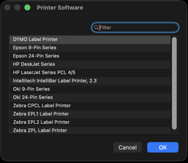 Screenshot of Printer Software showing indicated field