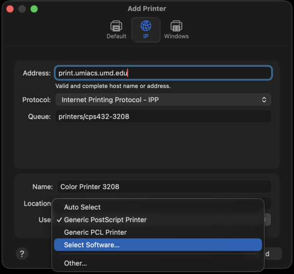 Screenshot of Add Printer showing indicated field
