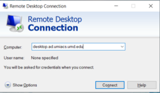 Screenshot of Remote Desktop Connection showing indicated field