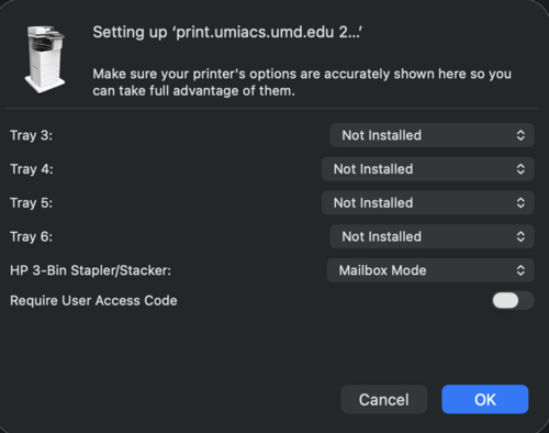 Screenshot of "Setting up [your printer name] pop up showing indicated field