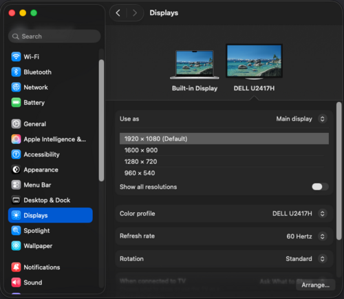 "Screenshot of MacOS Display Settings"